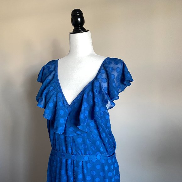 Cooper Street Blue Liberty Manhattan Frill Wide Leg Polka Dot Jumpsuit - Picture 3 of 9